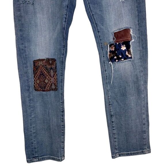 Pilcro By Anthropologie Slim Boyfriend Patchwork Denim Jeans Size 28 Casual Boho - Picture 5 of 12